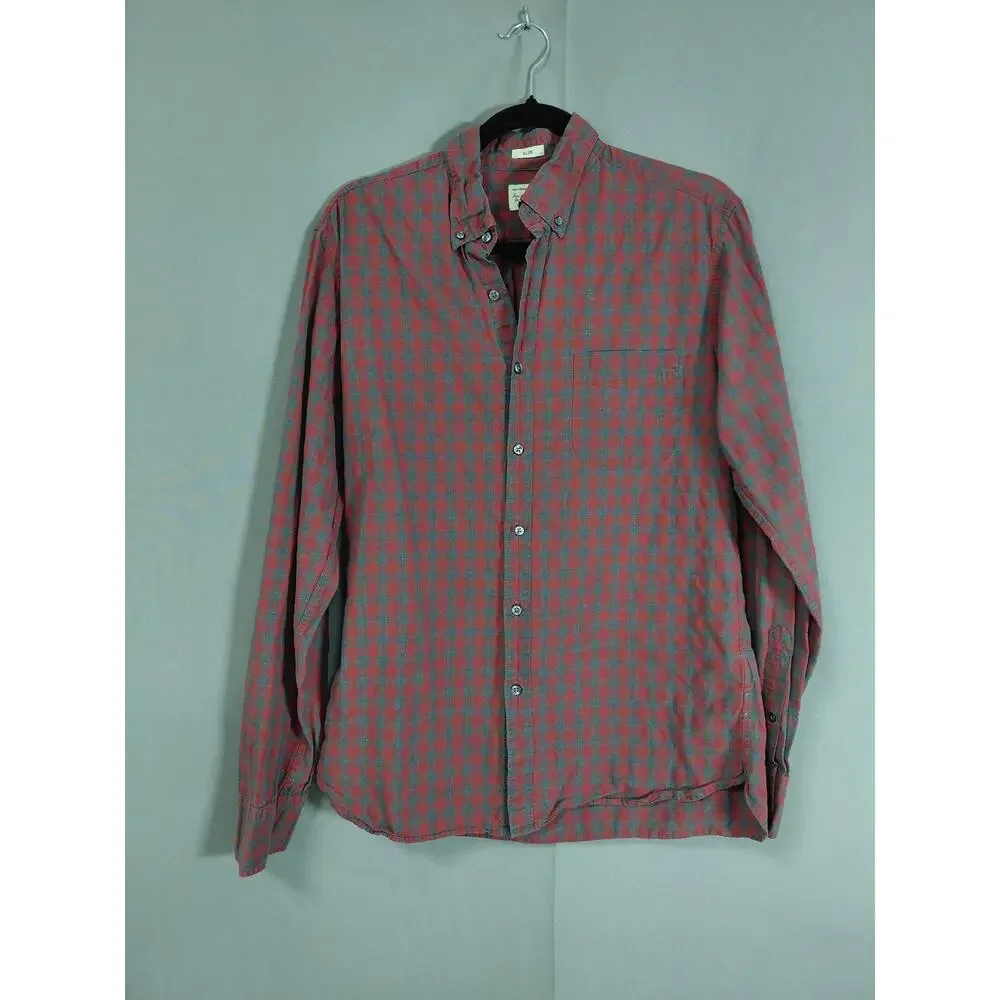 J.Crew Red Plaid Button-Up Shirt Men Size M